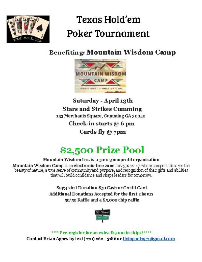 Fundraiser Tournament Benefiting Mountain Wisdom Camp - Stars and Strikes at 5thstreetpoker.com